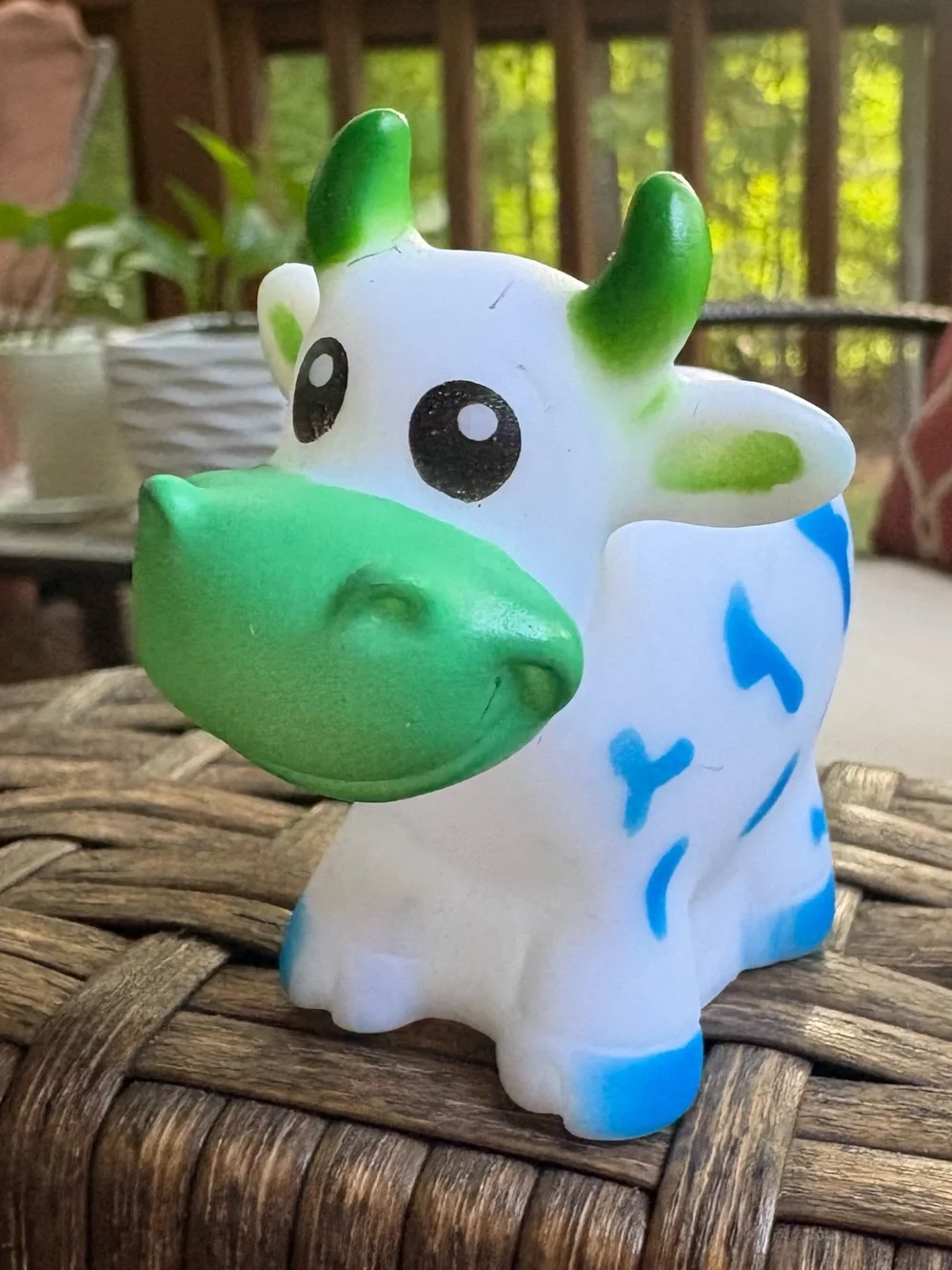 Cow Toy Moo Moo Subaru Blue & white cute smiling cow with green accents #cow